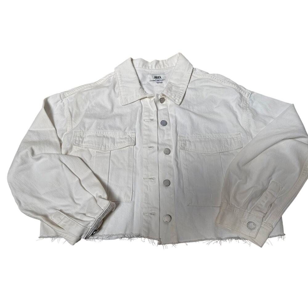 JBD White Cropped Denim Cargo Jacket Medium Raw Hem NWT